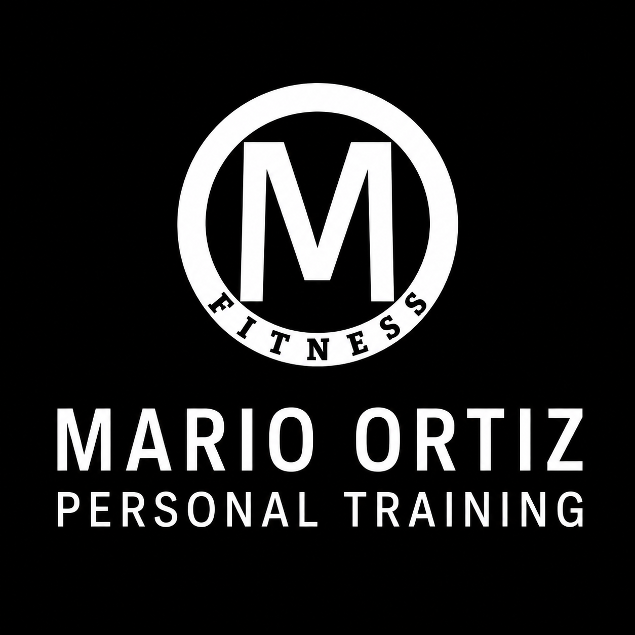 Mario Ortiz Personal Training logo with a white “M” fitness emblem and business name on a black background.