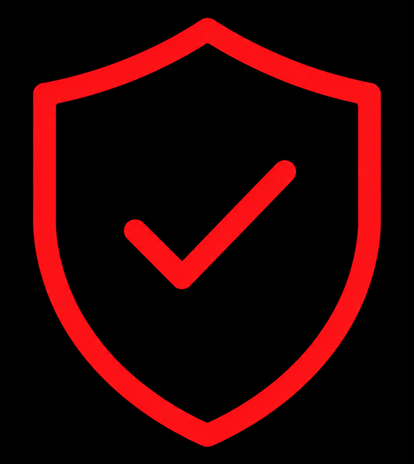 Red shield with a checkmark representing trusted, personalized personal training support.