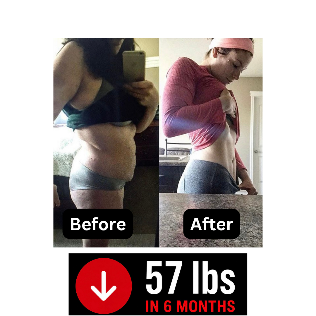 Before and after weight loss transformation of Mario Ortiz client Abigail, who lost 57 lbs in 6 months with personalized one-on-one personal training.