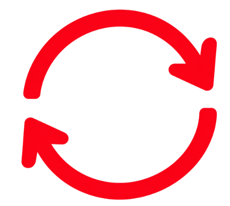 Ongoing Program Adjustments Icon Red circular refresh arrows icon on a black background