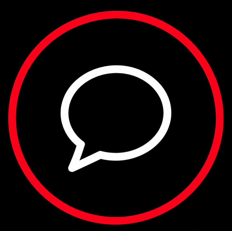 Personal Coaching Icon White user profile icon inside a red circular outline on a black background