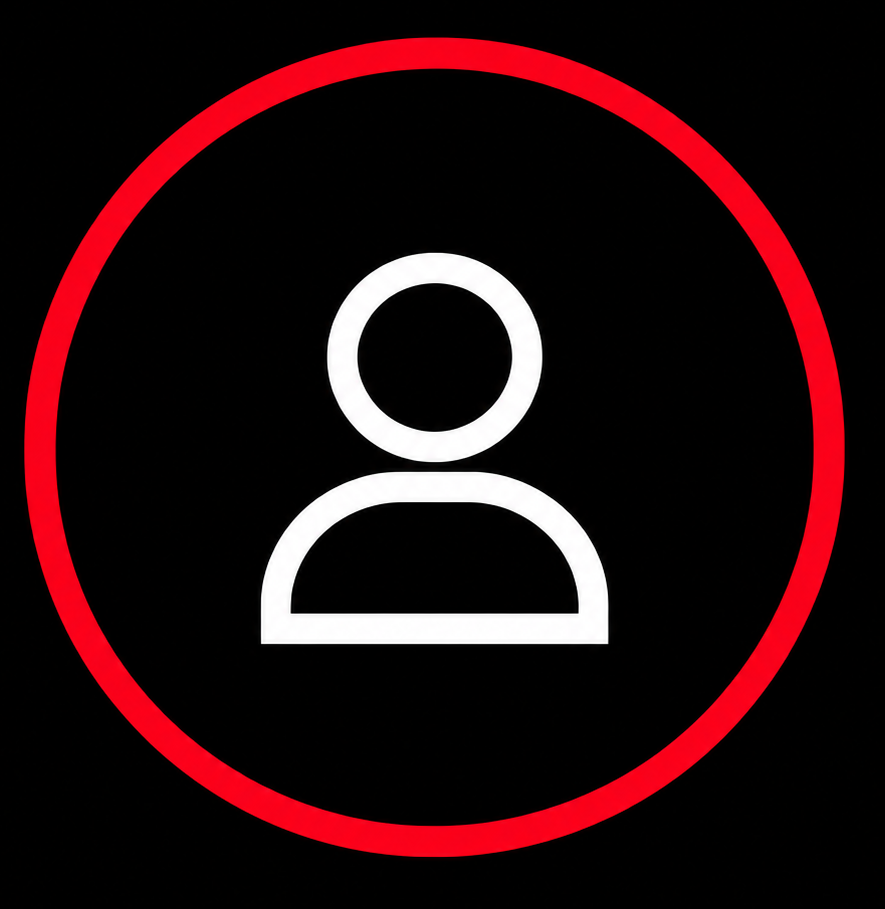 Chat Support Icon White chat bubble icon inside a red circular outline on a black background